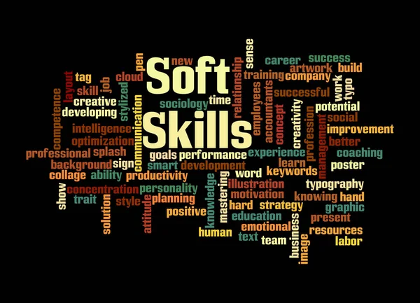 Word Cloud Avec Soft Skills Concept Isolé Sur Fond Noir — Photo