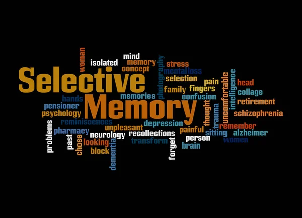 Word Cloud Met Selective Memory Concept Geïsoleerd Een Zwarte Achtergrond — Stockfoto