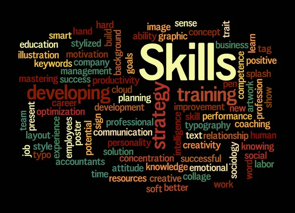 Word Cloud Skills Concept Isolated Black Background — Stock Photo, Image
