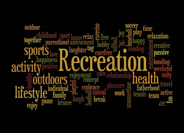 Word Cloud Med Recreation Koncept Isolerad Svart Bakgrund — Stockfoto