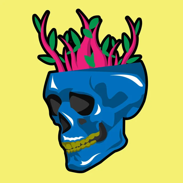 頭蓋骨ベクトルで印象的な青とピンク — ストックベクタ