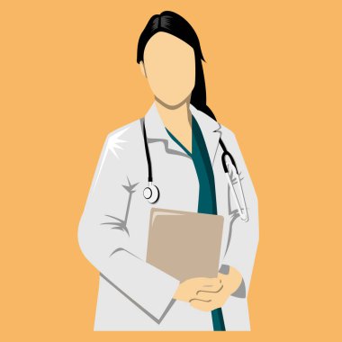 Doktor kıyafeti ve steteskopu olan bir kadın doktorun vektörü.