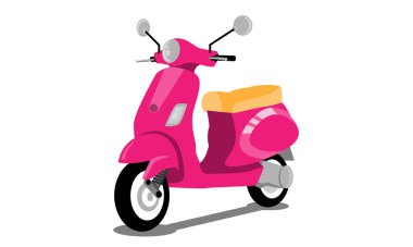 Pembe eski mobilet, vektör çizimi, şehir hayatı, şehirde motosiklet sürmek.