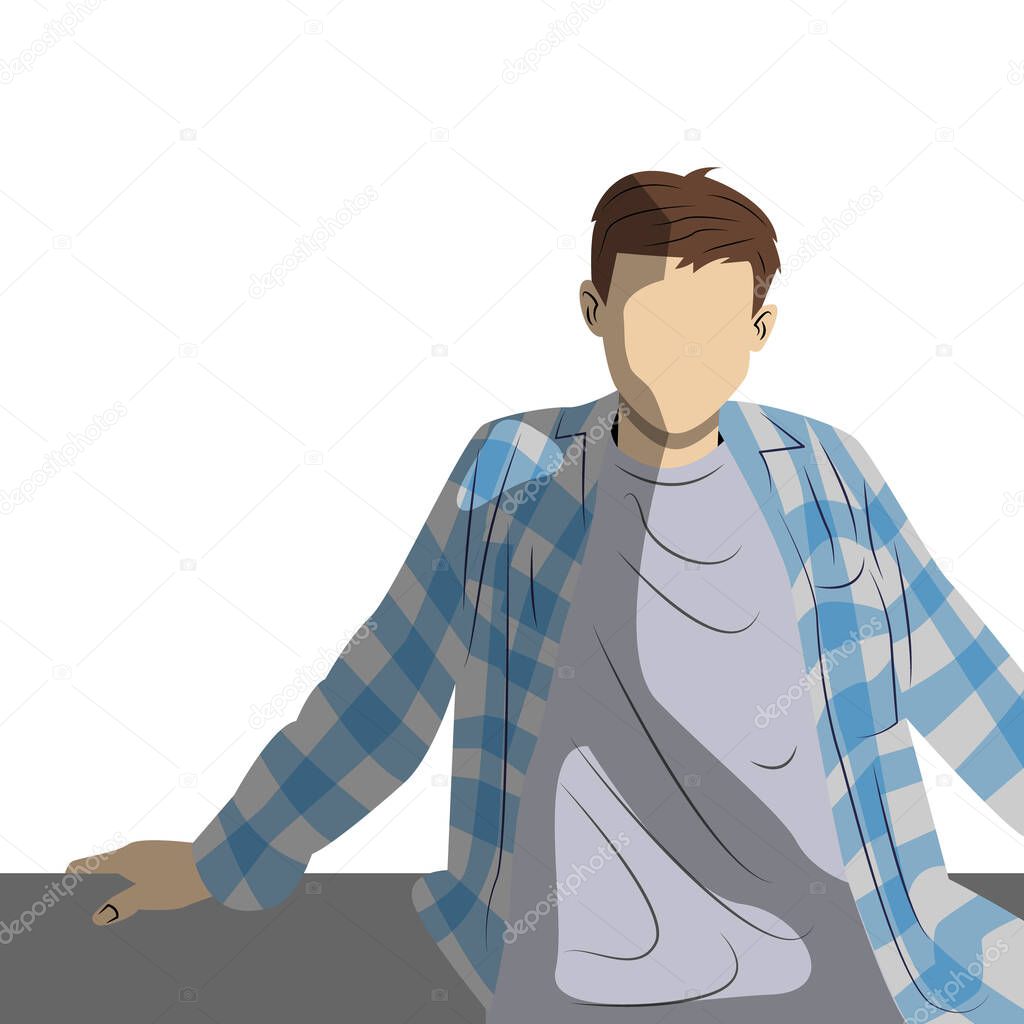 vector of a young man in plaid casual clothes leaning back