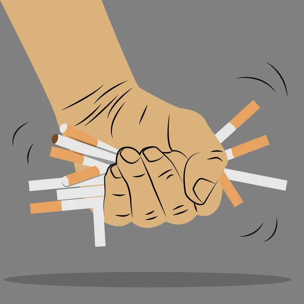Vector Ilustración Una Mano Apretando Cigarrillo — Vector de stock