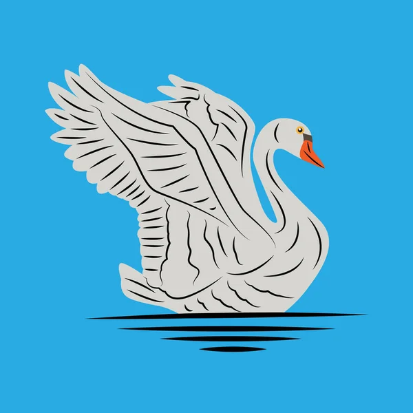 Vector Line Art Style Swan Swimming Flapping Its Wings — Stock Vector