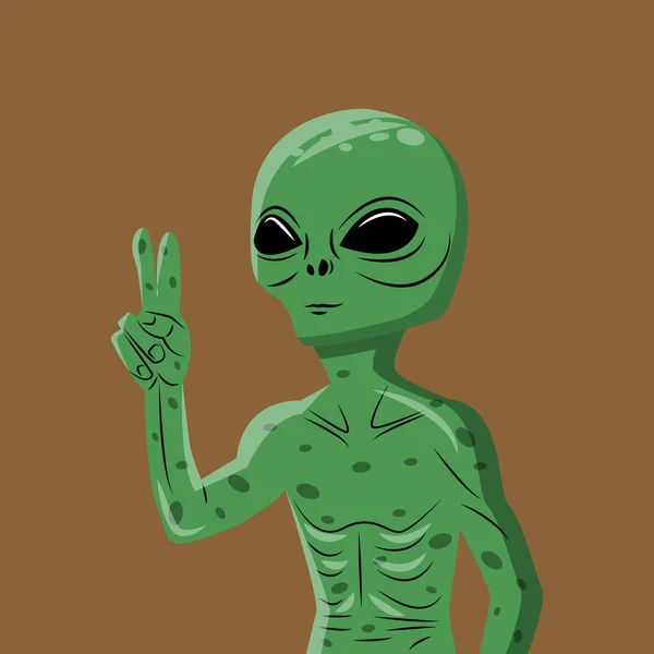 Groene Alien Hand Getekend Vector Illustratie Martiaan Met Vredesbord Van — Stockvector