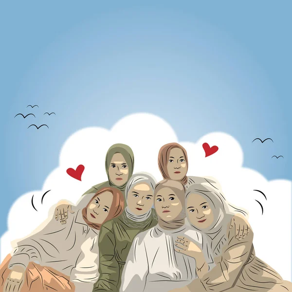 一群戴头巾的漂亮的穆斯林女孩 — 图库矢量图片#