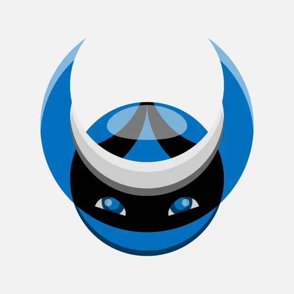 Robot Cyborg Head Logo Crescent Horns — Vettoriale Stock