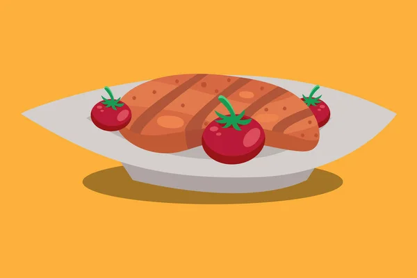 Une Portion Steak Lenghood Avec Trois Tomates Fraîches — Image vectorielle