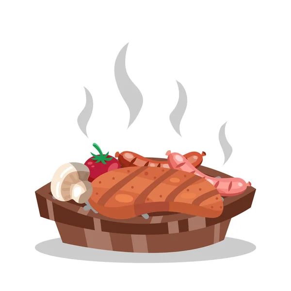 Ensemble Grillades Steak Avec Saucisse Tomate Champignons — Image vectorielle