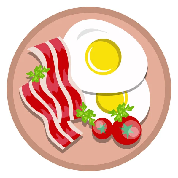 Serving Breakfast Consisting Fried Eggs Sliced Meat Tomatoes Celery Leaves — Image vectorielle