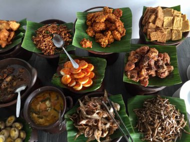 various kinds of typical Indonesian food.