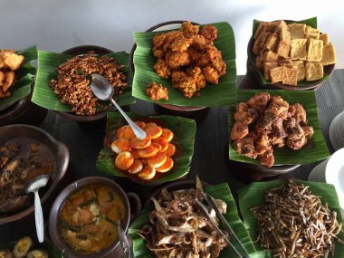 various kinds of typical Indonesian food.