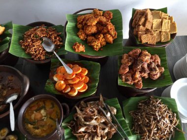 various kinds of typical Indonesian food.
