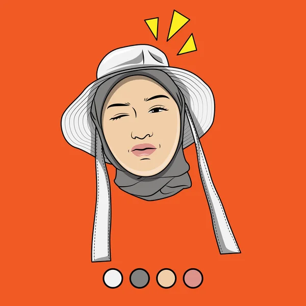 Wektorowa Ilustracja Twarzy Muzułmańskiej Dziewczyny Kapturze Kapeluszem Zabawnym Wyrazie Twarzy — Wektor stockowy