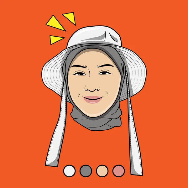 Vektor Ilustrasi Wajah Seorang Gadis Muslim Dalam Tudung Dengan Topi - Stok Vektor