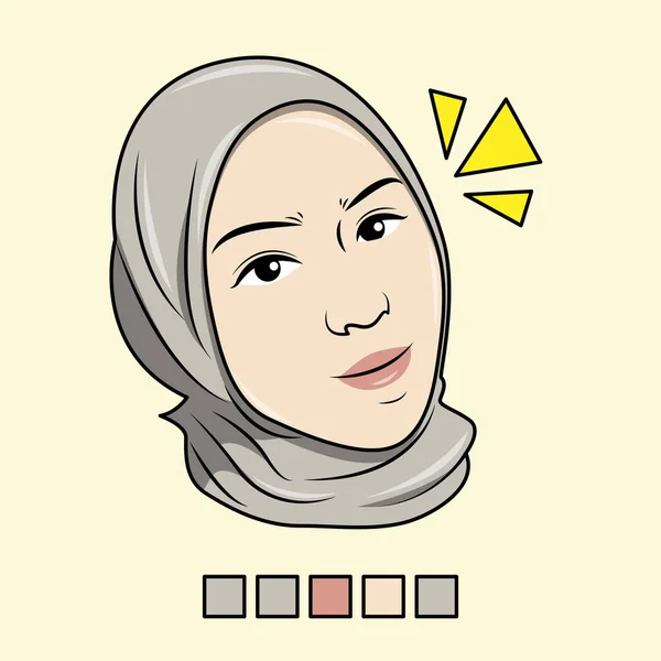 Wajah Vektor Dari Seorang Wanita Muslim Dengan Ekspresi Lucu Dengan - Stok Vektor