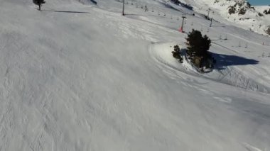 Austrian Alps Cold Mountain Top Snow Mountains Peaks Landscape Drone Aerial Flight drone flyover the mountains and skiing village