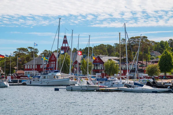 Marina Sandham Sweden Sailing Boats Motor Boats Buildings — Foto Stock