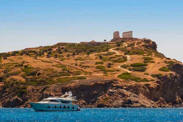 Cape Sounion Manzarası Poseidon Tapınağının Kalıntıları Merdivenler Güneye Bakıyor Yunanistan — Stok fotoğraf