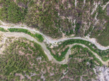 beautiful landscape from a drone on the mountains and the river