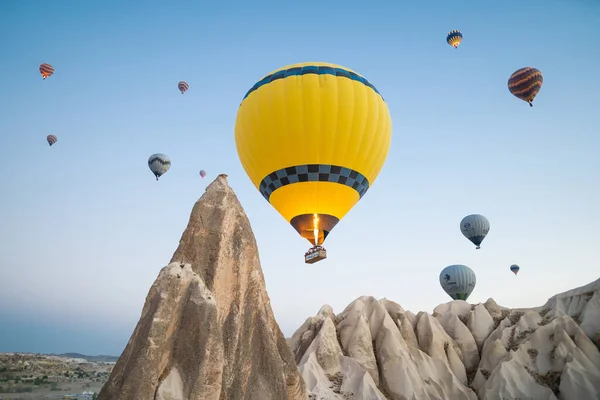 beautiful scenery flight of balloons in the mountains of Cappadocia