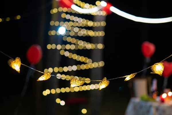 Guirnalda Con Corazones Hermoso Bokeh —  Fotos de Stock