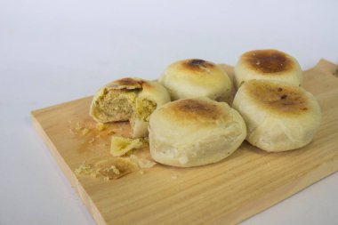 bakpia cake is indonesia-china traditional food from yogyakarta. isolated on white background. bakpia pathok or sweet rolls