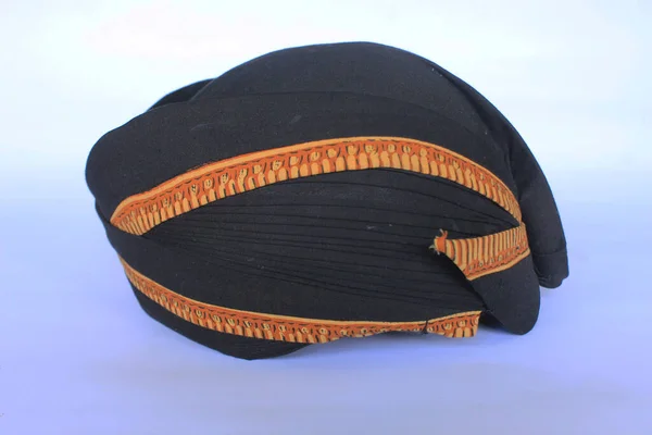 Blangkon Hitam Black Blangkon Traditional Hat Javanese Men Isolated White — Stockfoto