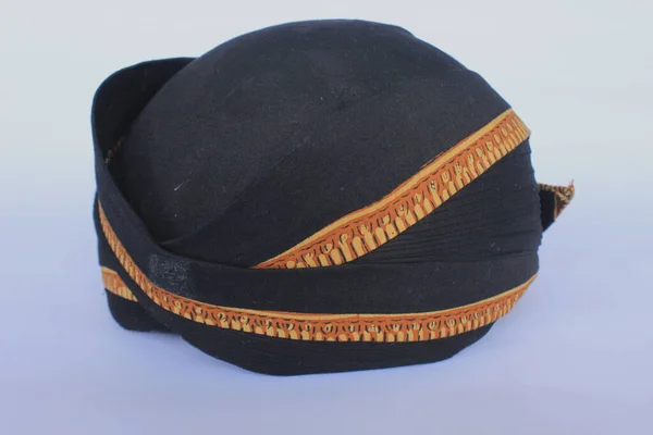 Blangkon Hitam Blangkon Noir Chapeau Traditionnel Hommes Javanais Isolé Sur — Photo