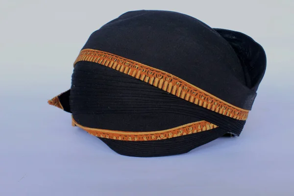 Blangkon Hitam Blangkon Noir Chapeau Traditionnel Hommes Javanais Isolé Sur — Photo