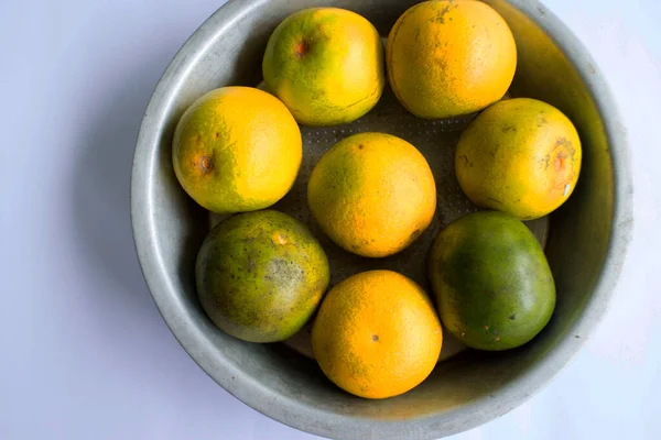 Frische Zitronenscheibe Orangenscheibe Jeruk Baby Citrus Sinensis Grüne Zitrone Gelbe — Stockfoto