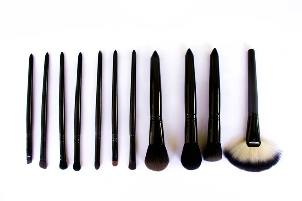 Makeup Brushes Set Isolated White Background Top View Flat Lay — Stockfoto