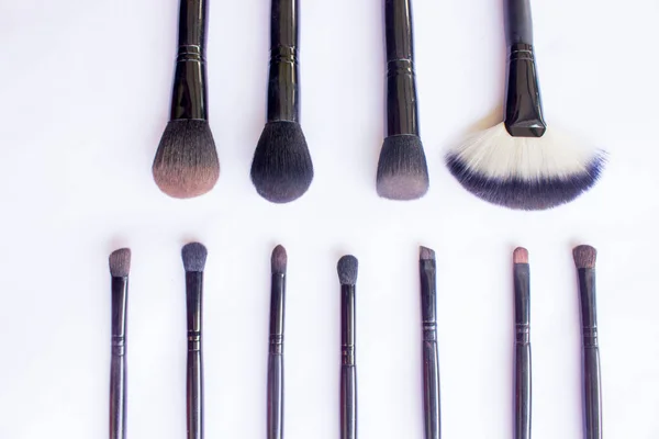 Makeup Brushes Set Isolated White Background Top View Flat Lay — Foto Stock