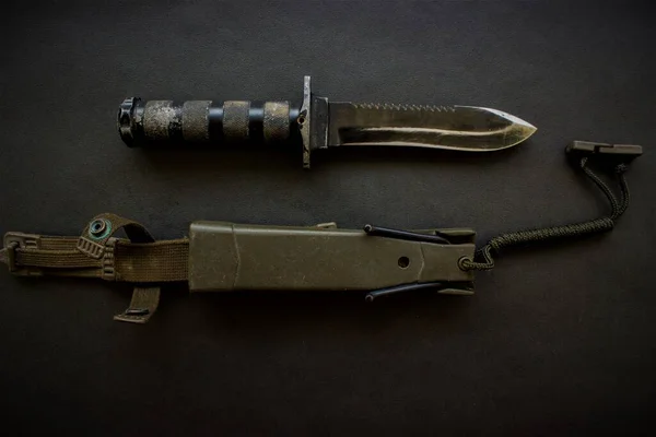 Черный Военный Нож Черном Фоне — стоковое фото