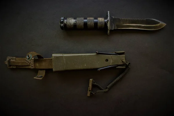 Black Military Knife Black Background — Φωτογραφία Αρχείου