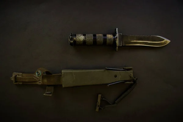 Черный Военный Нож Черном Фоне — стоковое фото
