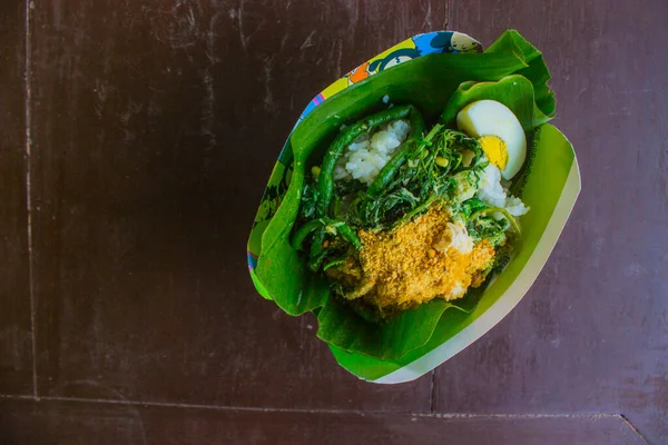 Gudangan Nasi Tumpang Traditional Salad Food Indonesia Made Boiled Vegetables —  Fotos de Stock
