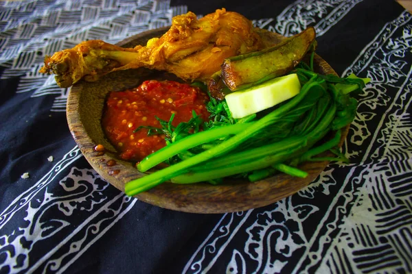 Nasz Tempong Lub Sego Tempong Tradycyjne Potrawy Banyuwangi Indonezja Ryżu — Zdjęcie stockowe