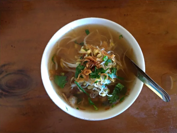 Soto Sapi Carne Soto Comida Tradicional Indonésia Boyolali Tigela Branca — Fotografia de Stock