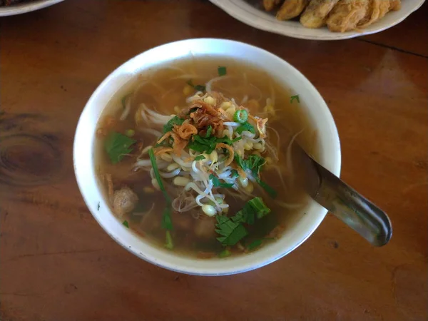 Soto Sapi Carne Soto Comida Tradicional Indonésia Boyolali Tigela Branca — Fotografia de Stock