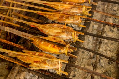 Izgara balık, ızgara balık Nil Tilapia ızgarada sıcak kömür.