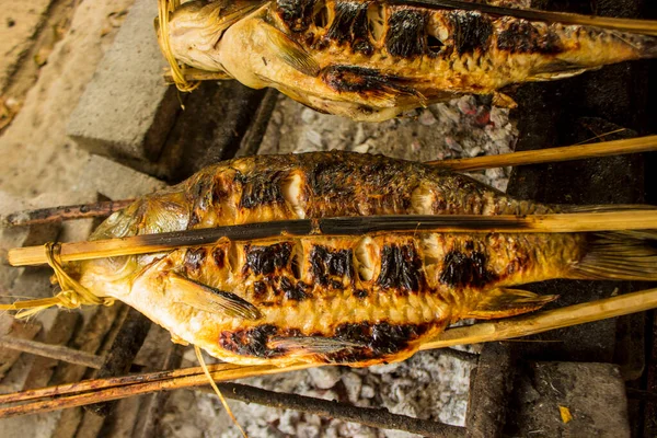 Grilled Fish Grilled Fish Nile Tilapia Grilled Hot Charcoal — Foto de Stock