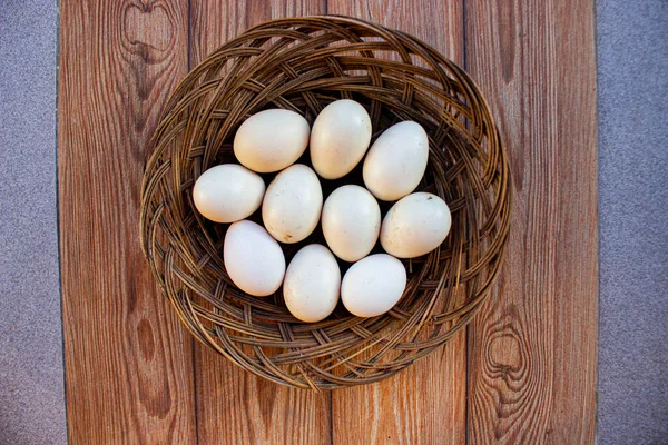 eggs in basket. egg free-range chicken or egg village chicken or egg ayam kampong on basket isolated on white background