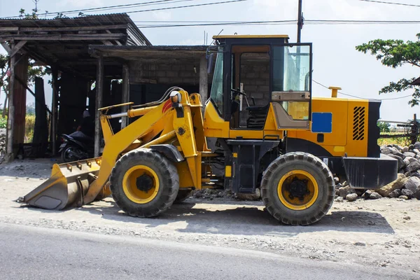 Grader Yellow Bulldozer Excavator Construction Equipment Clipping Street — Stock Photo, Image