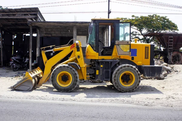 Grader Yellow Bulldozer Excavator Construction Equipment Clipping Street — Stock Photo, Image