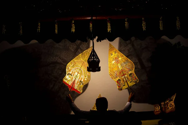 Wayang Kulit Shadow Puppets Java Indonesia Puppet Show Dalang Puppeteer — ストック写真