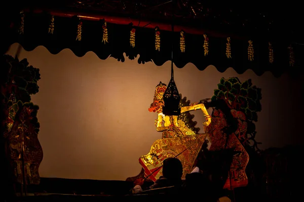 wayang kulit or shadow puppets from Java, Indonesia puppet show by dalang or puppeteer . Wayang made from leather