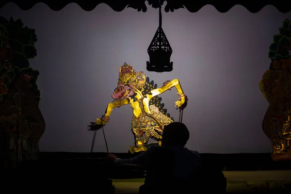 wayang kulit or shadow puppets from Java, Indonesia puppet show by dalang or puppeteer . Wayang made from leather